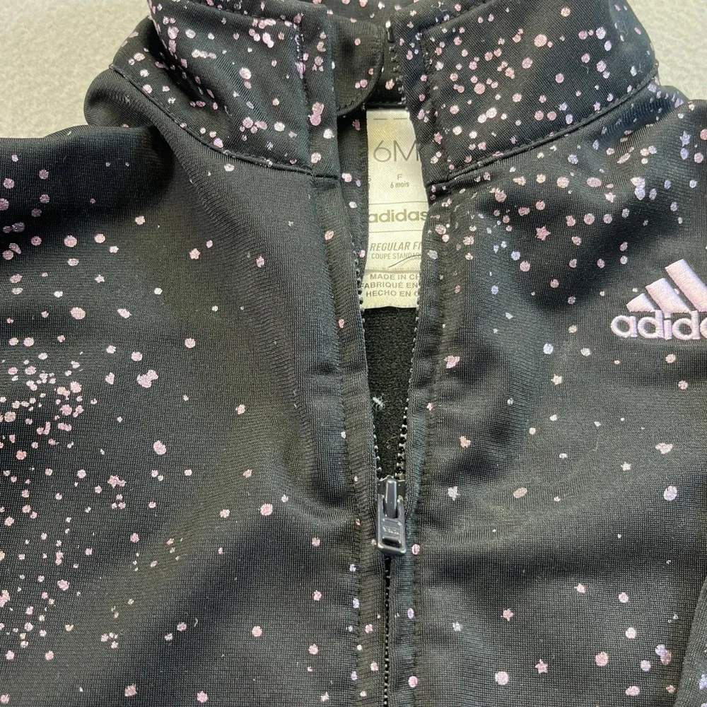 Adidas Girls 6M Black Pink Galaxy Metallic Foil Full Zip Track Jacket Mock Neck